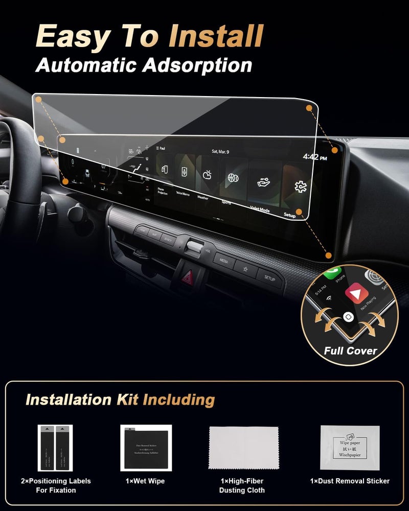 EcoZen 2026 Kia K4 Screen Protector - For 2025-2026 K4/2026 K4 Hatchback 12.3-Inch Integrated Touch Screen - 2 Pcs Nano Film For 2025 2026 K4(LX/LXS/EX/GT-Line/GT-Line Turbo) Accessories Anti Fingerprints - Image 4